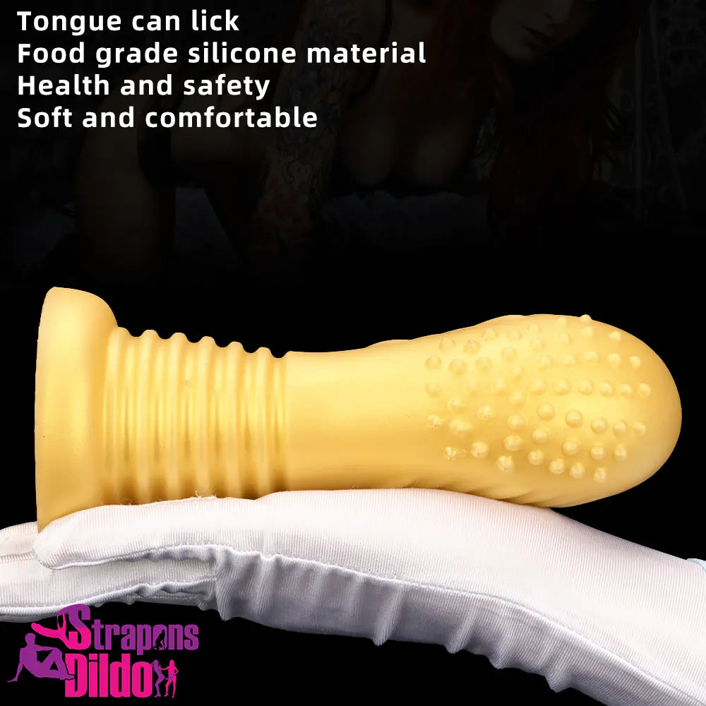 7.08in Soft Liquid Silicone Thick Wide Golden Spiked Butt Plug Dildo Strap ons Dildo