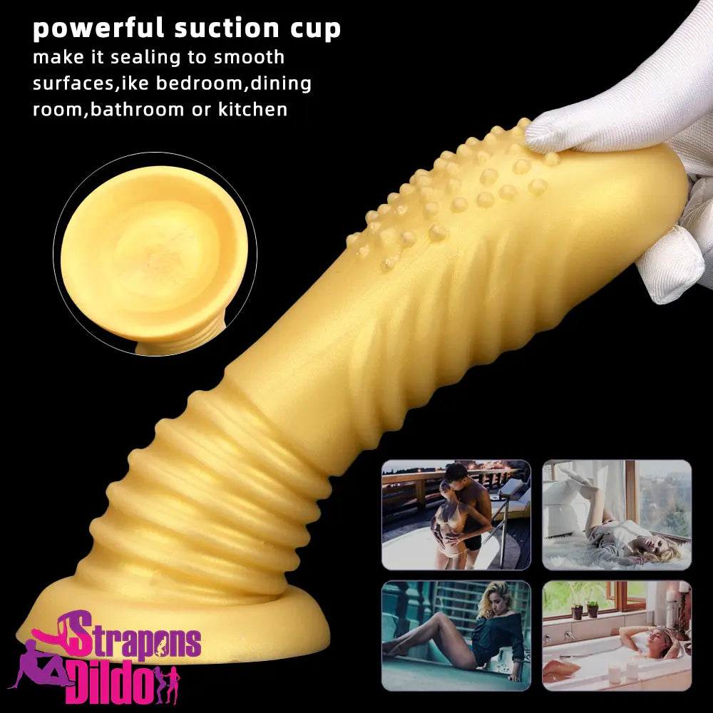 7.08in Soft Liquid Silicone Thick Wide Golden Spiked Butt Plug Dildo Strap ons Dildo