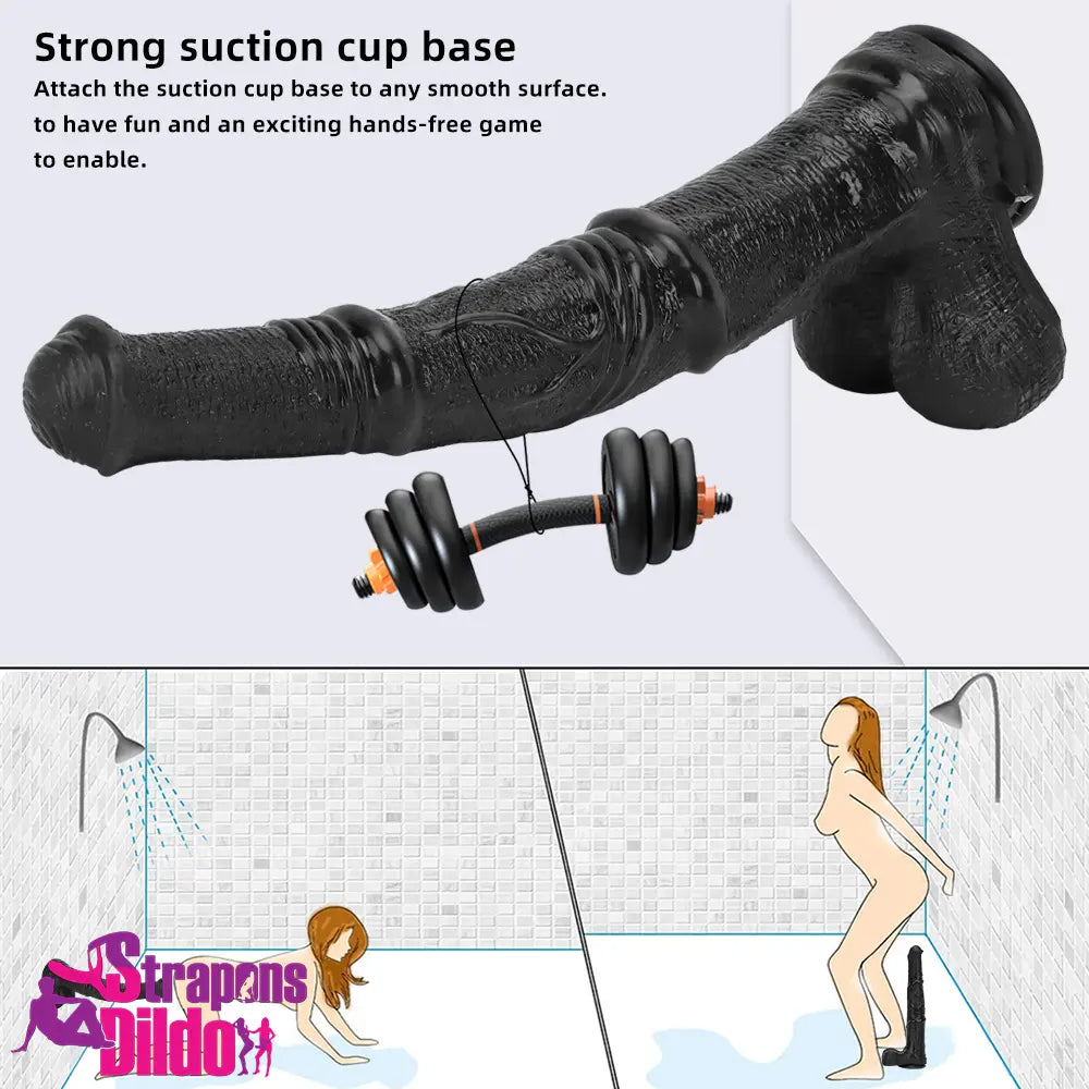 14.76in Extra Long Huge Black Soft Liquid Silicone Horse Animal Dildo Strap ons Dildo