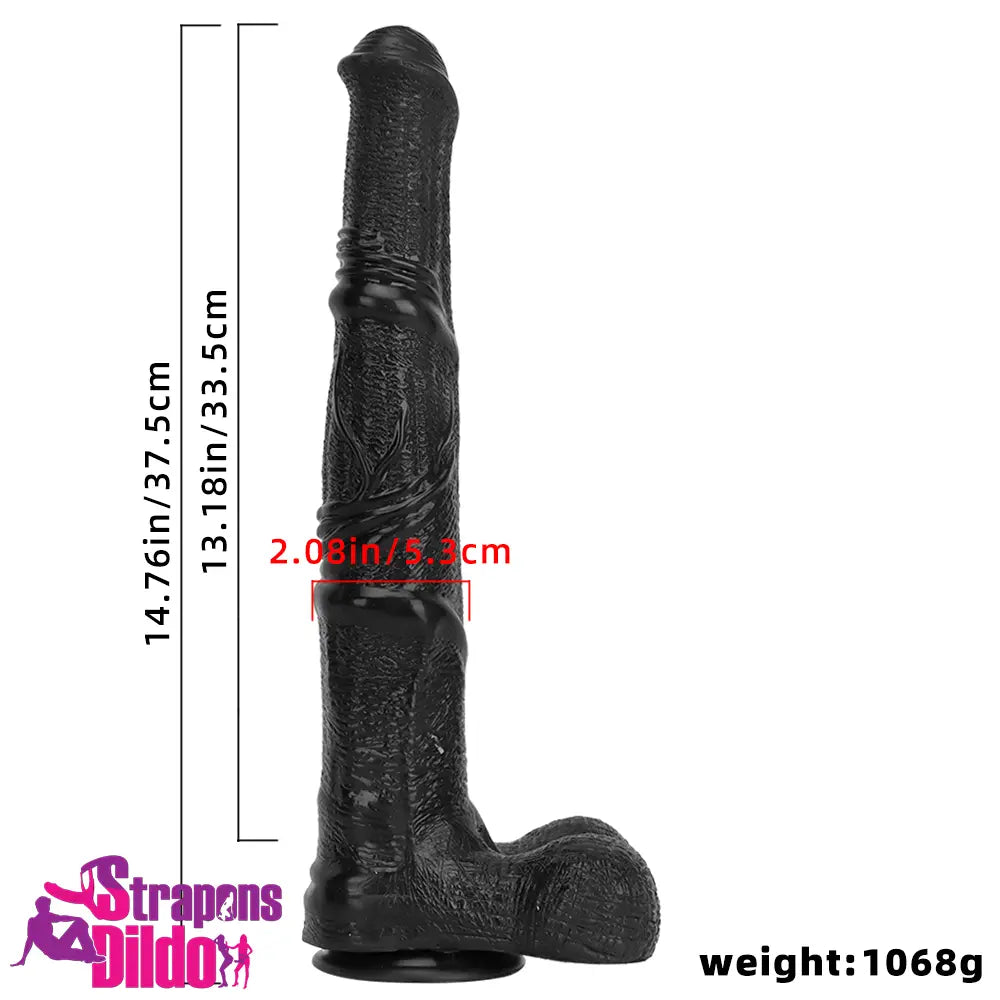 14.76in Extra Long Huge Black Soft Liquid Silicone Horse Animal Dildo Strap ons Dildo