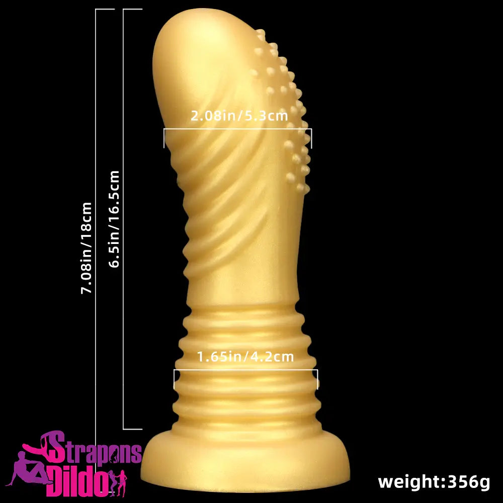 7.08in Soft Liquid Silicone Thick Wide Golden Spiked Butt Plug Dildo Strap ons Dildo