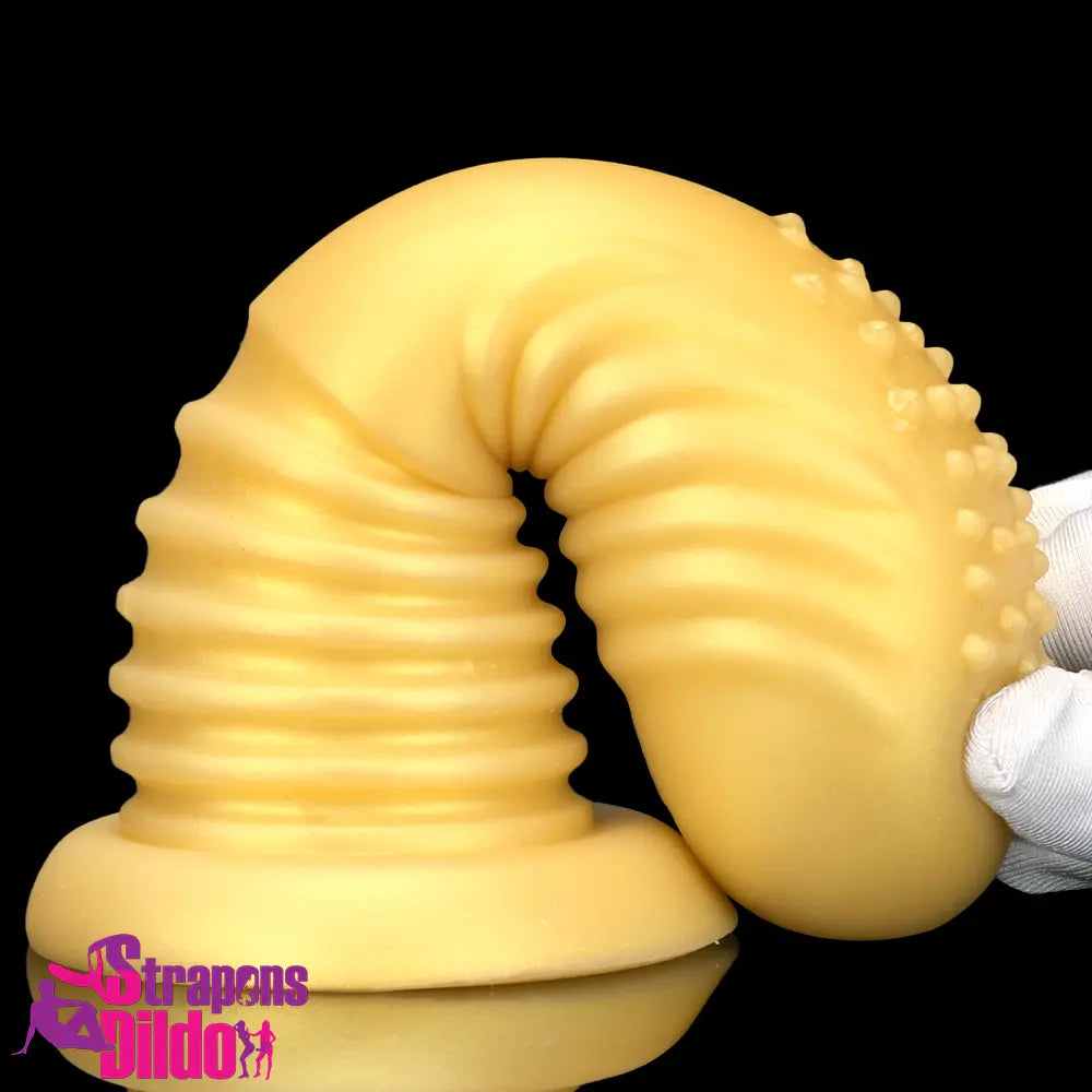 7.08in Soft Liquid Silicone Thick Wide Golden Spiked Butt Plug Dildo Strap ons Dildo