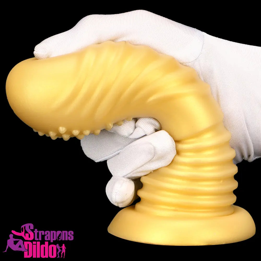 7.08in Soft Liquid Silicone Thick Wide Golden Spiked Butt Plug Dildo Strap ons Dildo