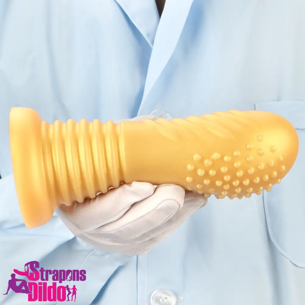 7.08in Soft Liquid Silicone Thick Wide Golden Spiked Butt Plug Dildo Strap ons Dildo