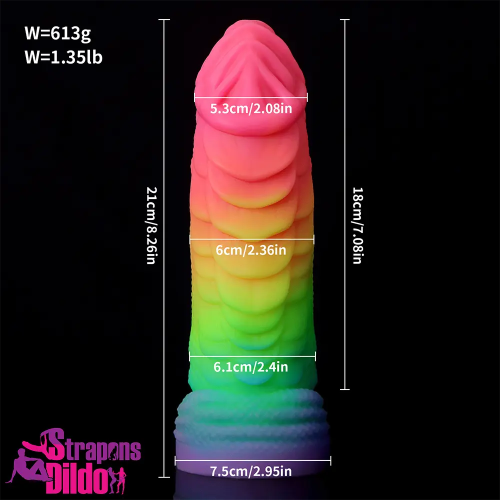 8.26in Fantasy Big Dragon Luminous Silicone Soft Women Couple Dildo Strap ons Dildo