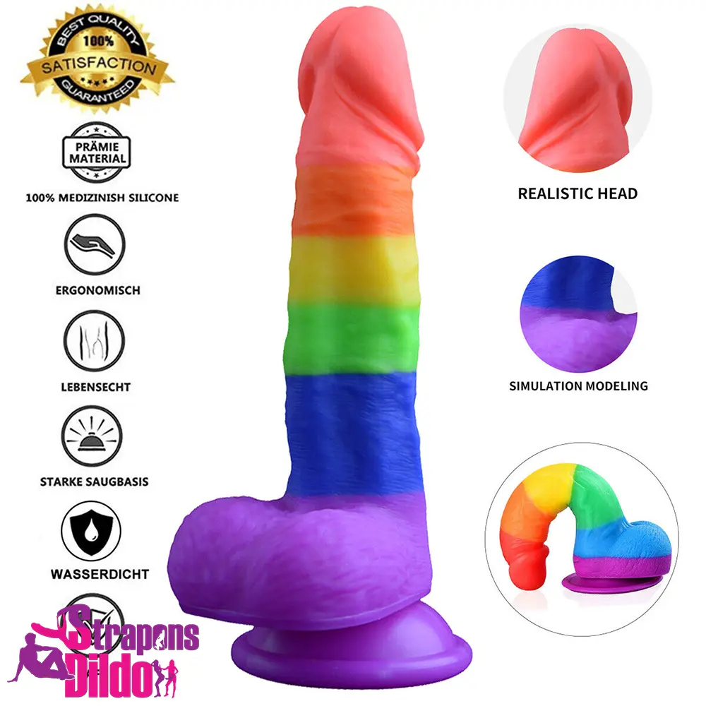 7.67in Silicone Rainbow Soft Dildo For Gay LGBT Anal Vaginal Breasts Strap ons Dildo