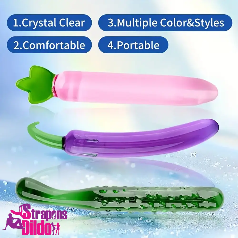 6.2in 7.5in 7.7in Multiple Colors Fruit Vegetable Crystal Glass Plug Dildo Strap ons Dildo