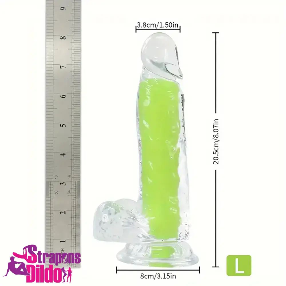 7.08in 8.07in TPE Double Density Glow-in-the-dark Real Clear Dildo Strap ons Dildo