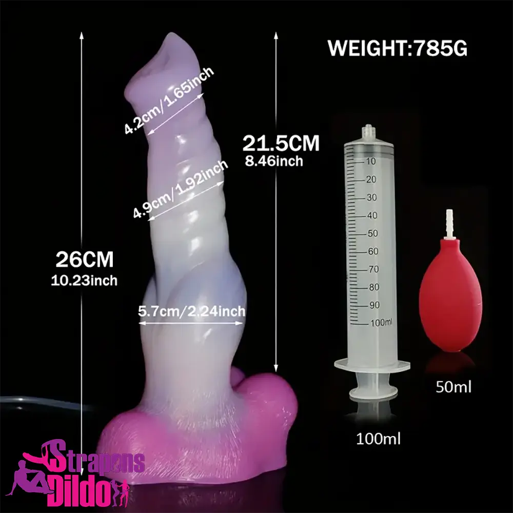 10.23in Fantasy Animal Dog Cock Knot Ejaculating Big Dildo For Clit Strap ons Dildo