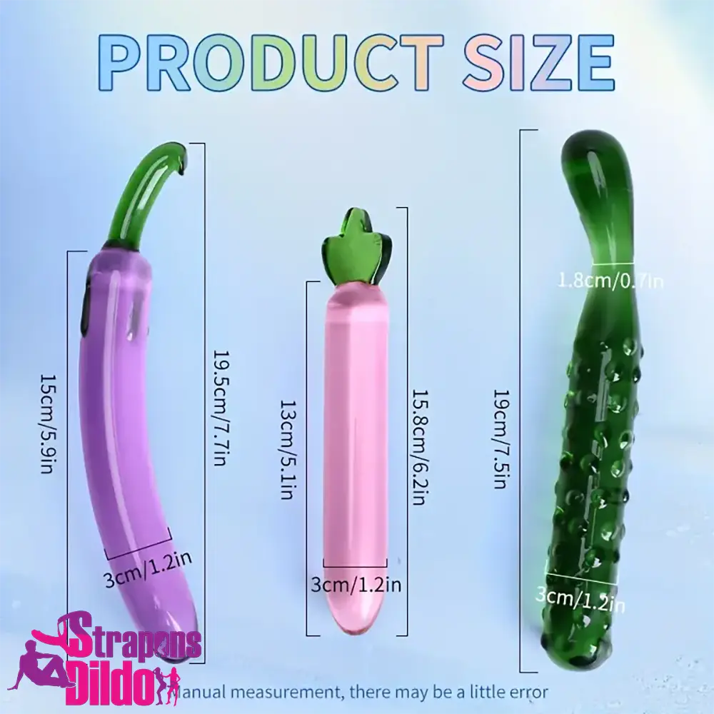 6.2in 7.5in 7.7in Multiple Colors Fruit Vegetable Crystal Glass Plug Dildo Strap ons Dildo