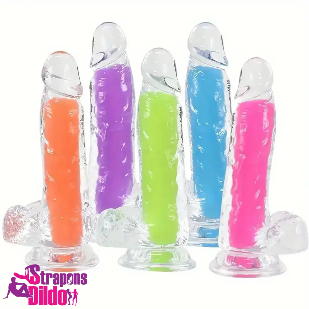 7.08in 8.07in TPE Double Density Glow-in-the-dark Real Clear Dildo Strap ons Dildo