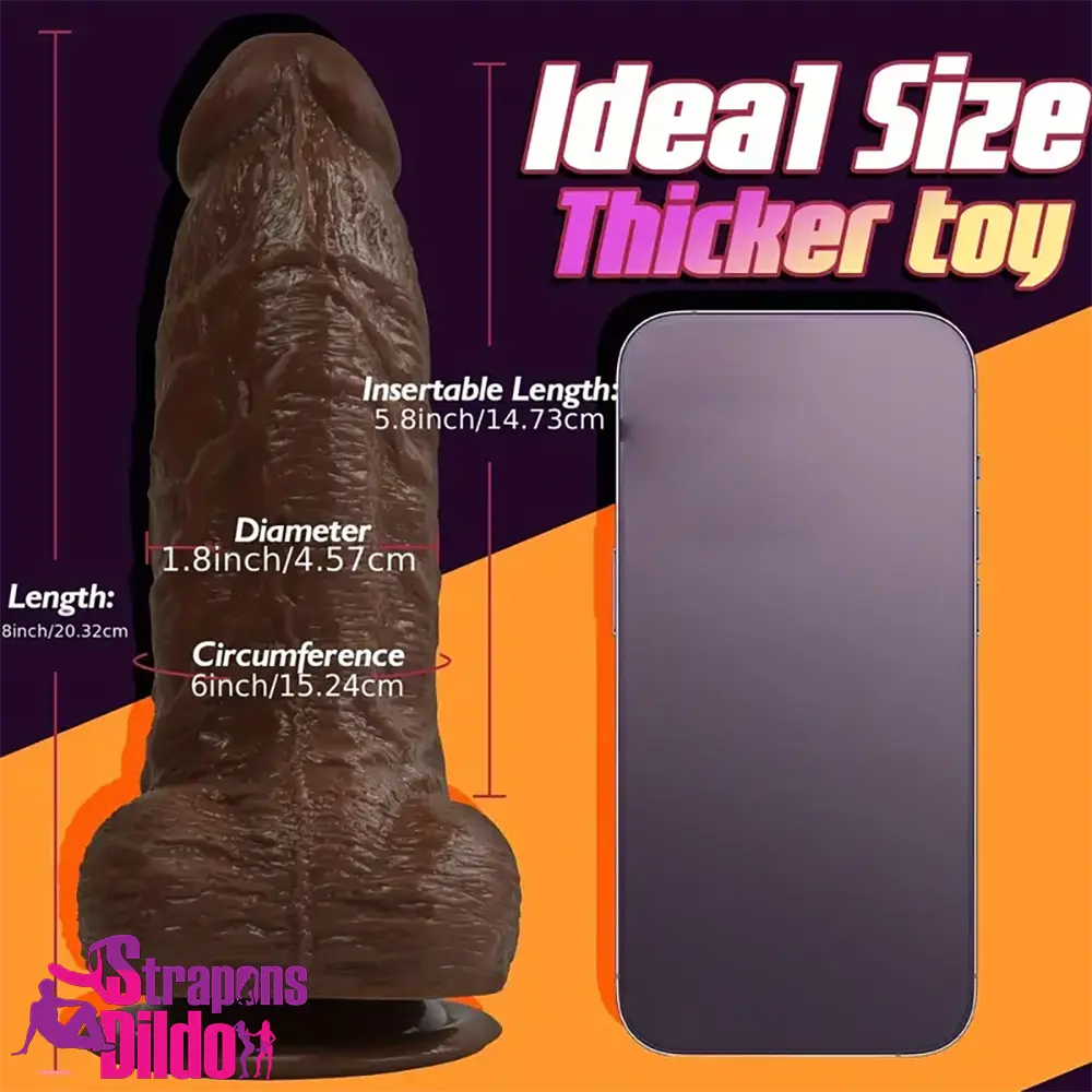 8in Big Silicone Cock Realistic Ebony Dildo BDSM Sex Toy For Women Strap ons Dildo