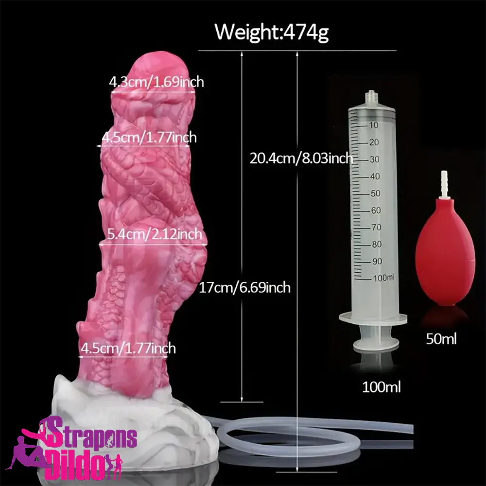 8.03in Realistic Animal Alien Dragon Ejaculating Silicone Lesbian Dildo Strap ons Dildo