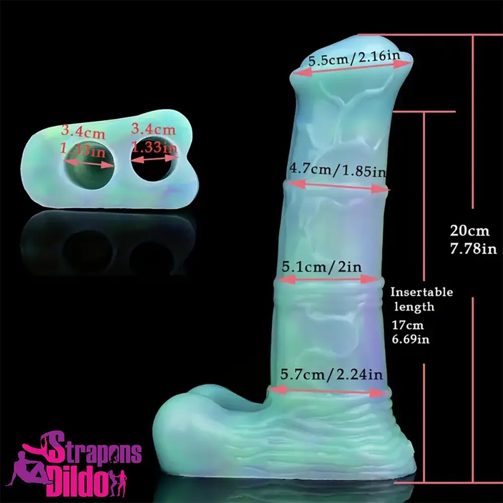 7.78in Liquid Silicone Fantasy Horse Glowing Luminous Animal Dildo Strap ons Dildo