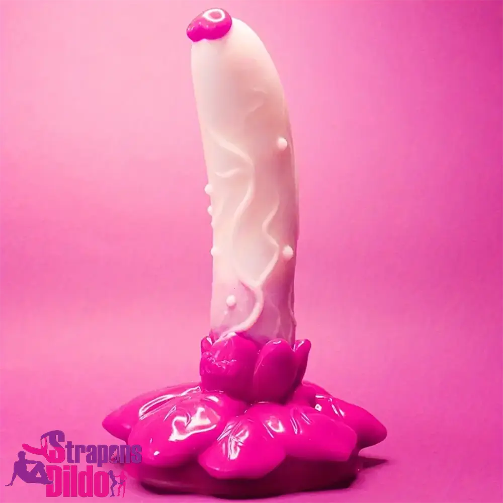 7.4in Soft Flexible Silicone Rose Shape Colored Particles Spiked Dildo Strap ons Dildo