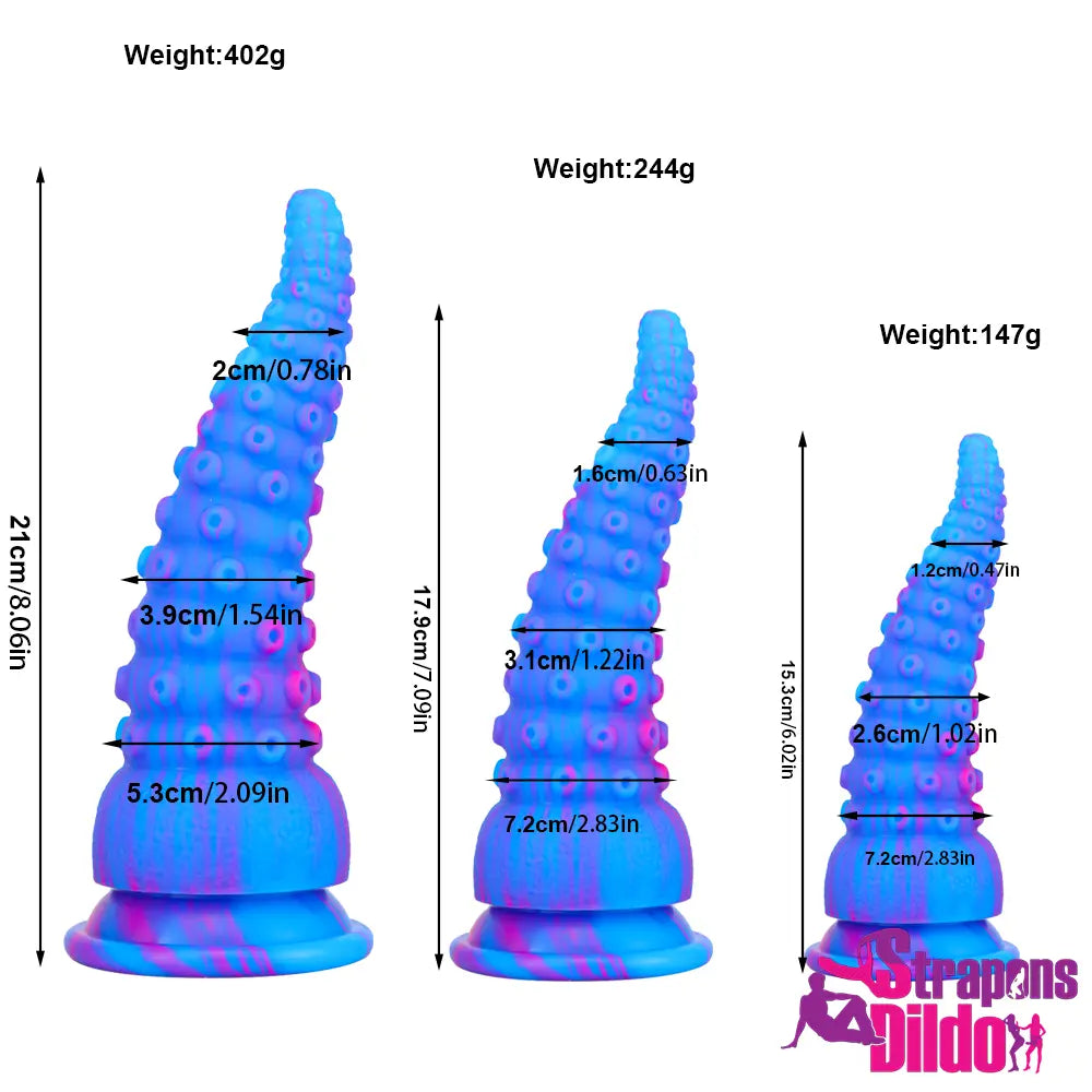 6.02in 7.09in 8.06in Silicone Octopus Tentacle Suction Cup Soft Dildo - Strap ons Dildo