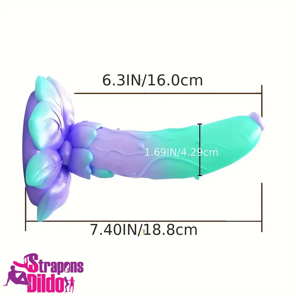 7.4in Soft Flexible Silicone Rose Shape Colored Particles Spiked Dildo Strap ons Dildo