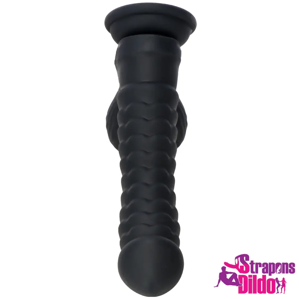 8.07in Big Black Odd Double Layer Silicone Flexible Scale Caterpillar Dildo Strap ons Dildo