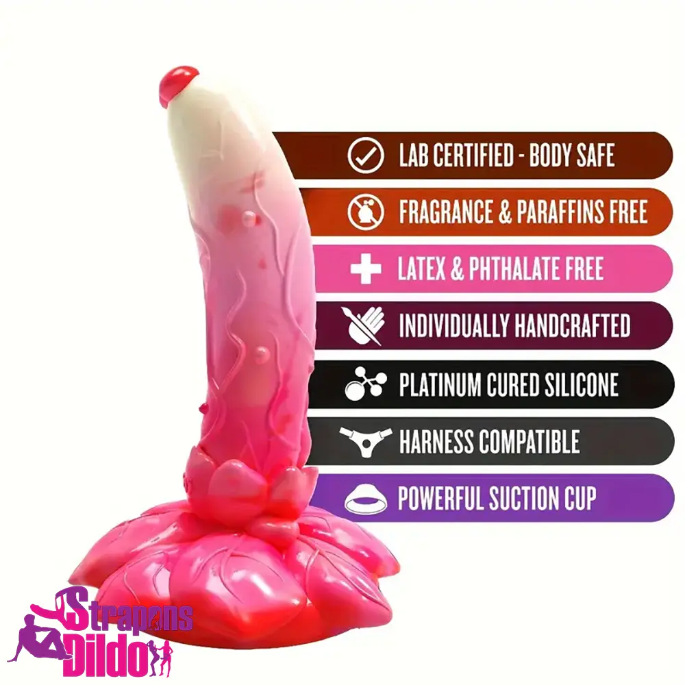 7.4in Soft Flexible Silicone Rose Shape Colored Particles Spiked Dildo Strap ons Dildo