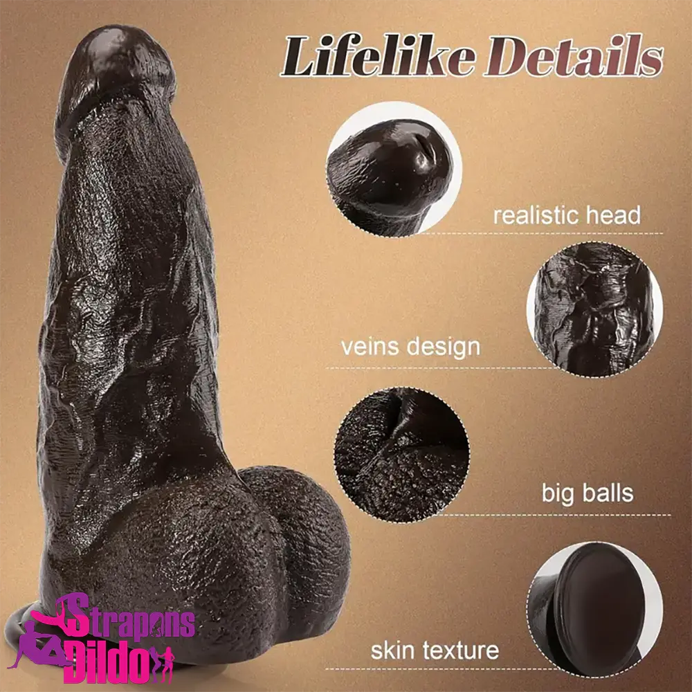 9.84in Superb Skin Real Thick Ebony Dildo For Female Self Pleasure Strap ons Dildo