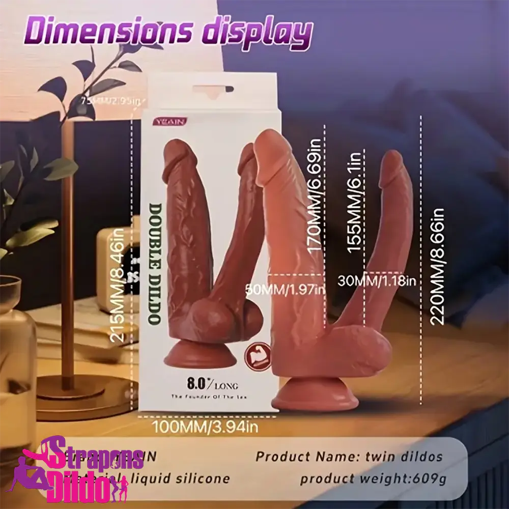 8.66in Realistic Double-Headed Flexible Silicone Soft Big Dual Dildo Strap ons Dildo