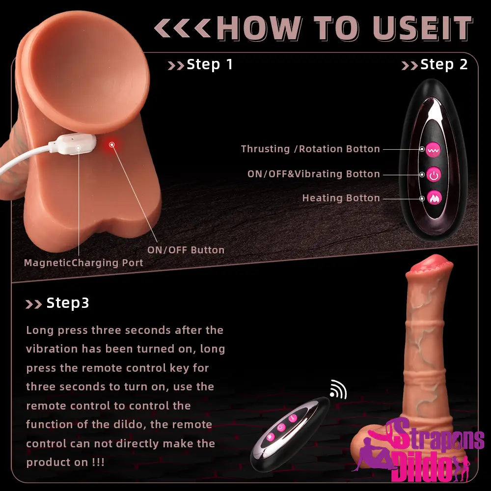 8.85in 4in1 Heating Thrusting Vibrating Rotation Remote Horse Animal Dildo Strap ons Dildo