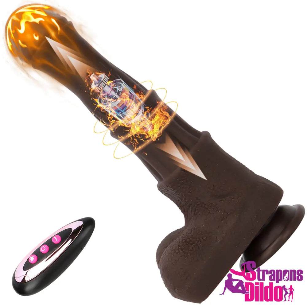 9.05in Ebony 4in1 Horse Heating Thrusting Vibrating Rotation Remote Dildo Strap ons Dildo