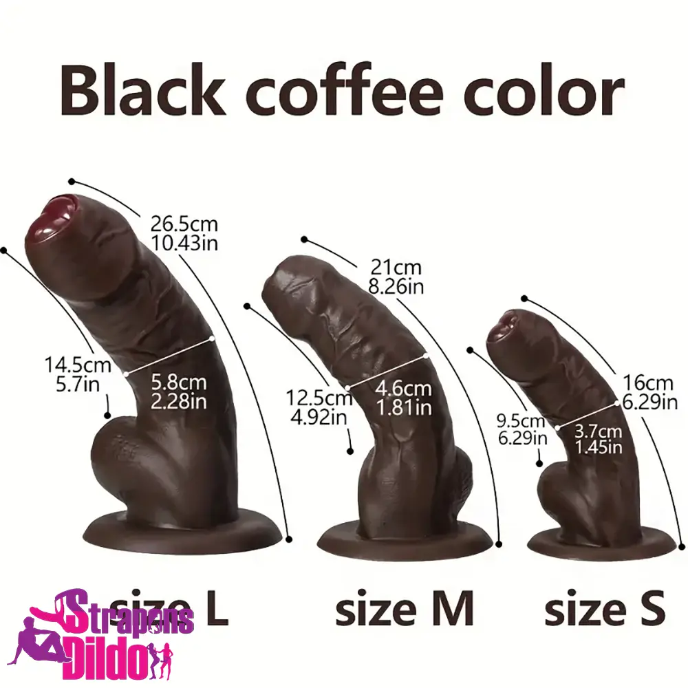 6.29in 8.26in 10.43in Ebony Silicone Soft Real Uncut Dildo For Adult Toy Strap ons Dildo