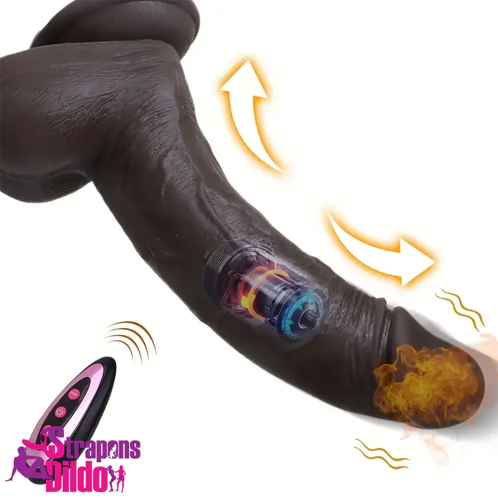 8.66in Usb Powered 10 Vibrating 9 Thrusting Remote Control Ebony Dildo Strap ons Dildo