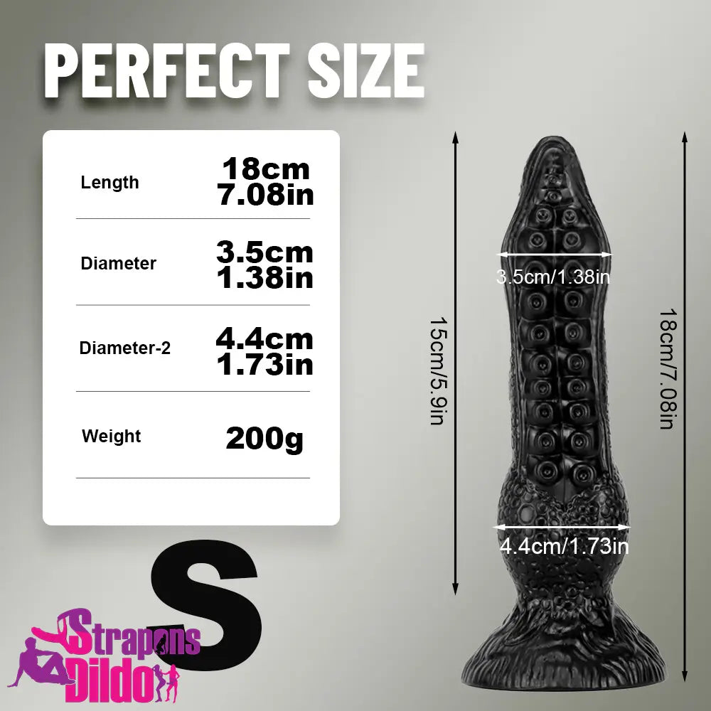 7.08in 9.06in 10.24in 11.81in Big Fantasy Tentacle Octopus Odd Black Dildo Strap ons Dildo