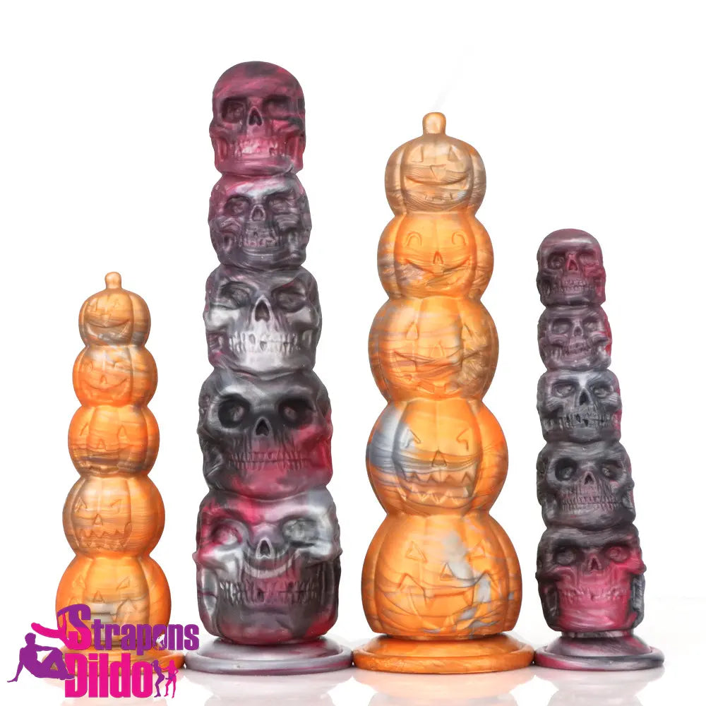 8.66in 11.85in 7.87in 11.02in Pumpkin Skull Scary Silicone Dildo For Halloween Strap ons Dildo