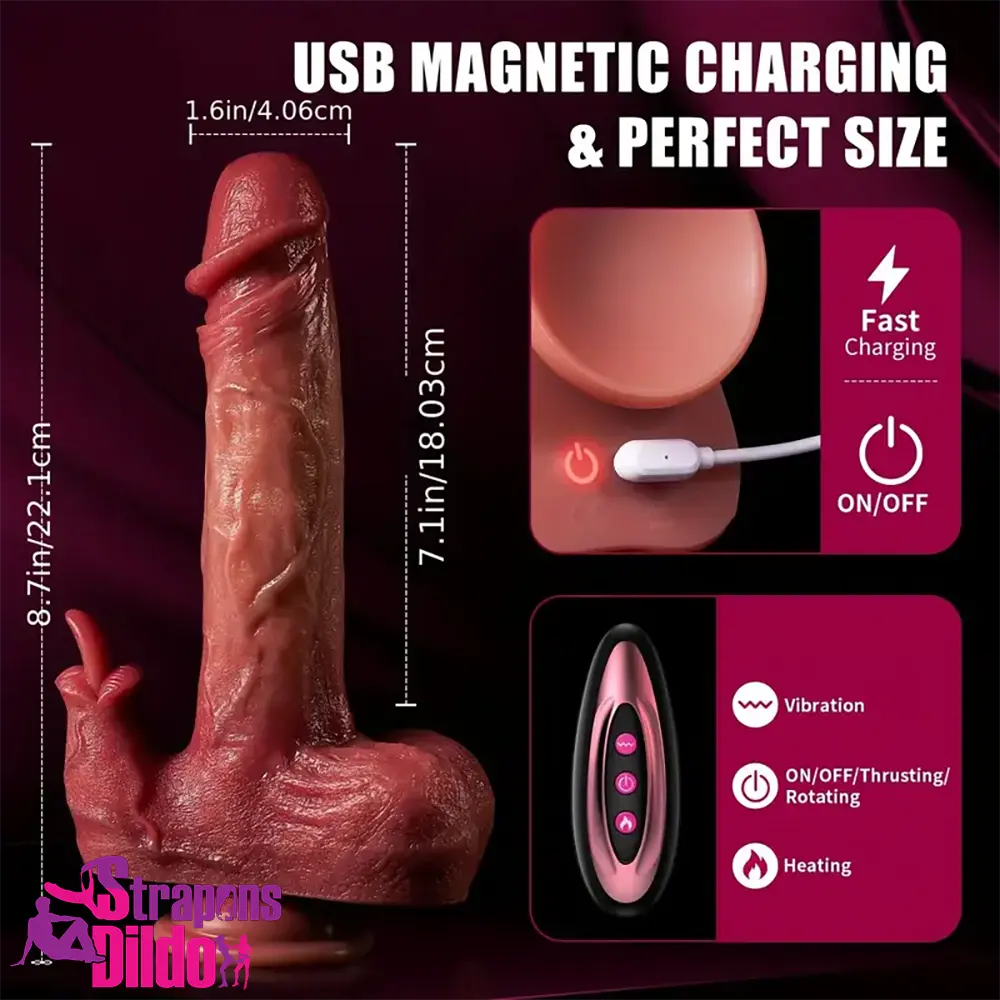 8.7in Multi-Stimulation Thrusting Tongue Licking Heating Automatic Dildo Strap ons Dildo