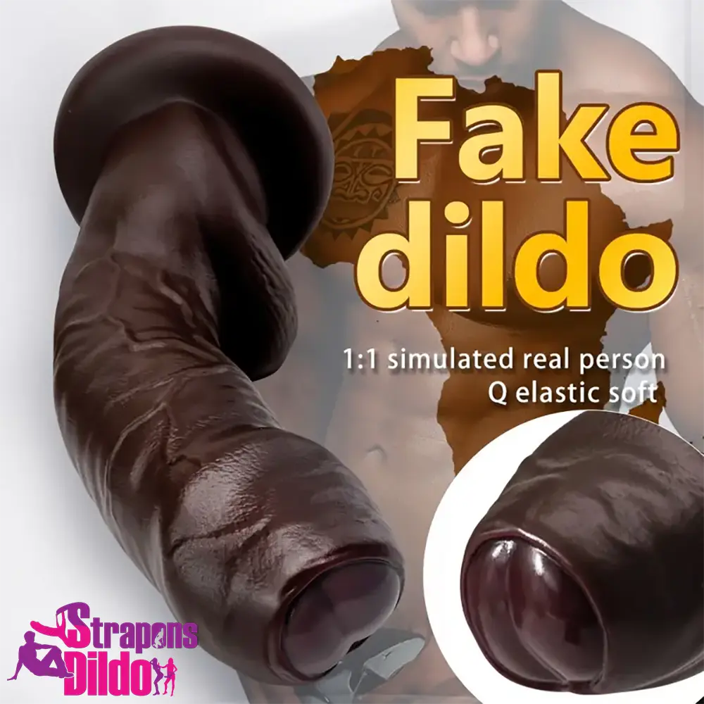 6.29in 8.26in 10.43in Ebony Silicone Soft Real Uncut Dildo For Adult Toy Strap ons Dildo