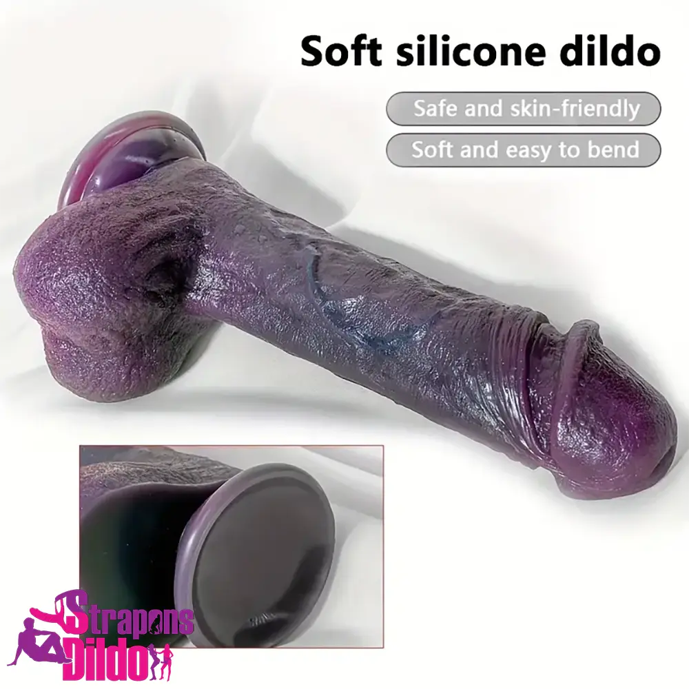 8.66in 8.74in 10.43in Big Ebony Silicone Flexible Feel Like Skin Dildo Strap ons Dildo