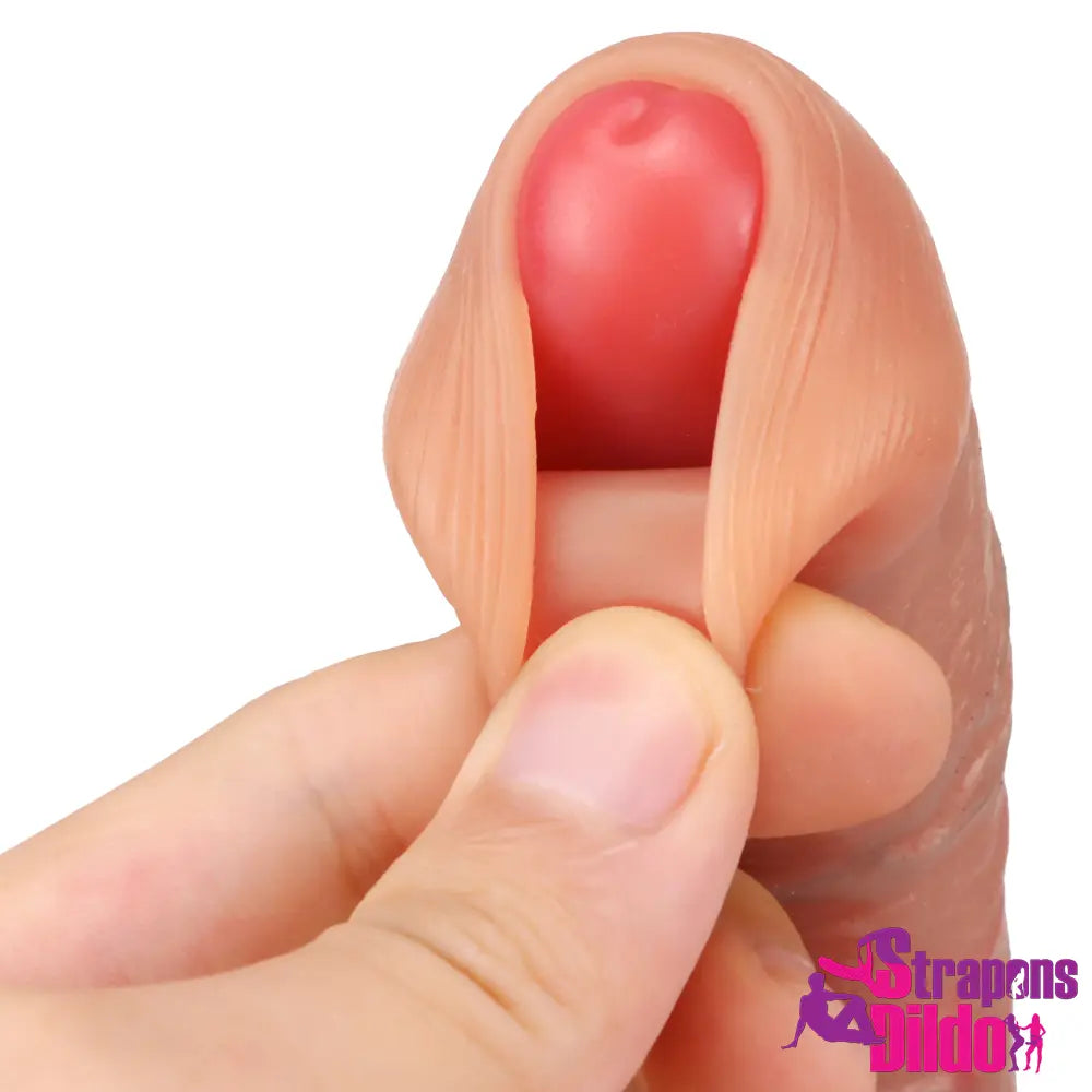 8.03in Realistic Uncut Dildo Sex Toy With Sliding Foreskin Anal Dilator - Strap ons Dildo