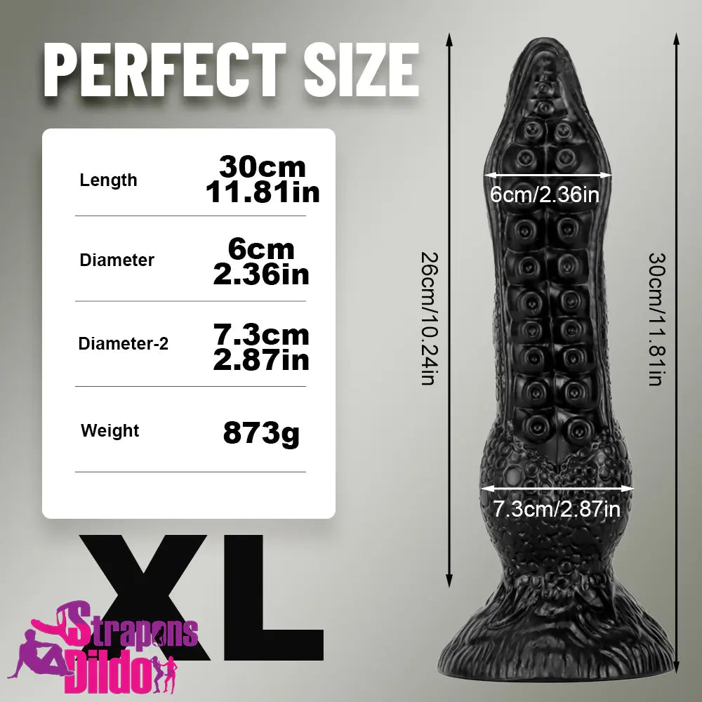 7.08in 9.06in 10.24in 11.81in Big Fantasy Tentacle Octopus Odd Black Dildo Strap ons Dildo