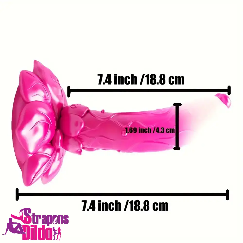 7.4in Soft Flexible Silicone Rose Shape Colored Particles Spiked Dildo Strap ons Dildo