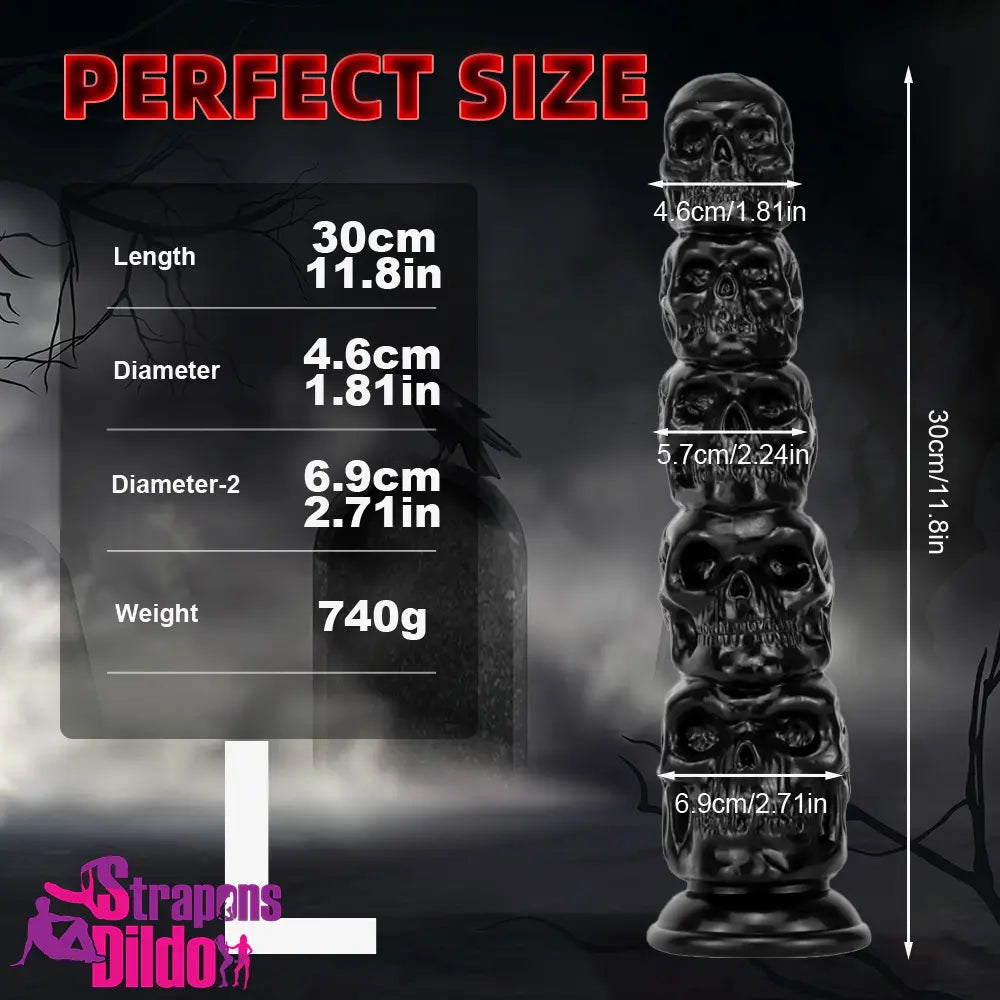 8.66in 11.86in 7.87in 11.02in Pumpkin Skull Odd Head Big Real Black Dildo Strap ons Dildo