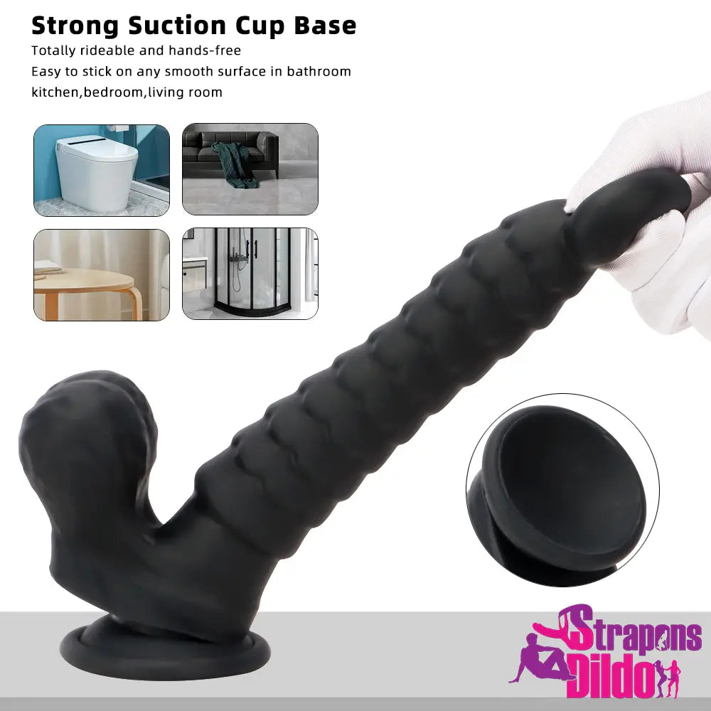 8.07in Big Black Odd Double Layer Silicone Flexible Scale Caterpillar Dildo Strap ons Dildo