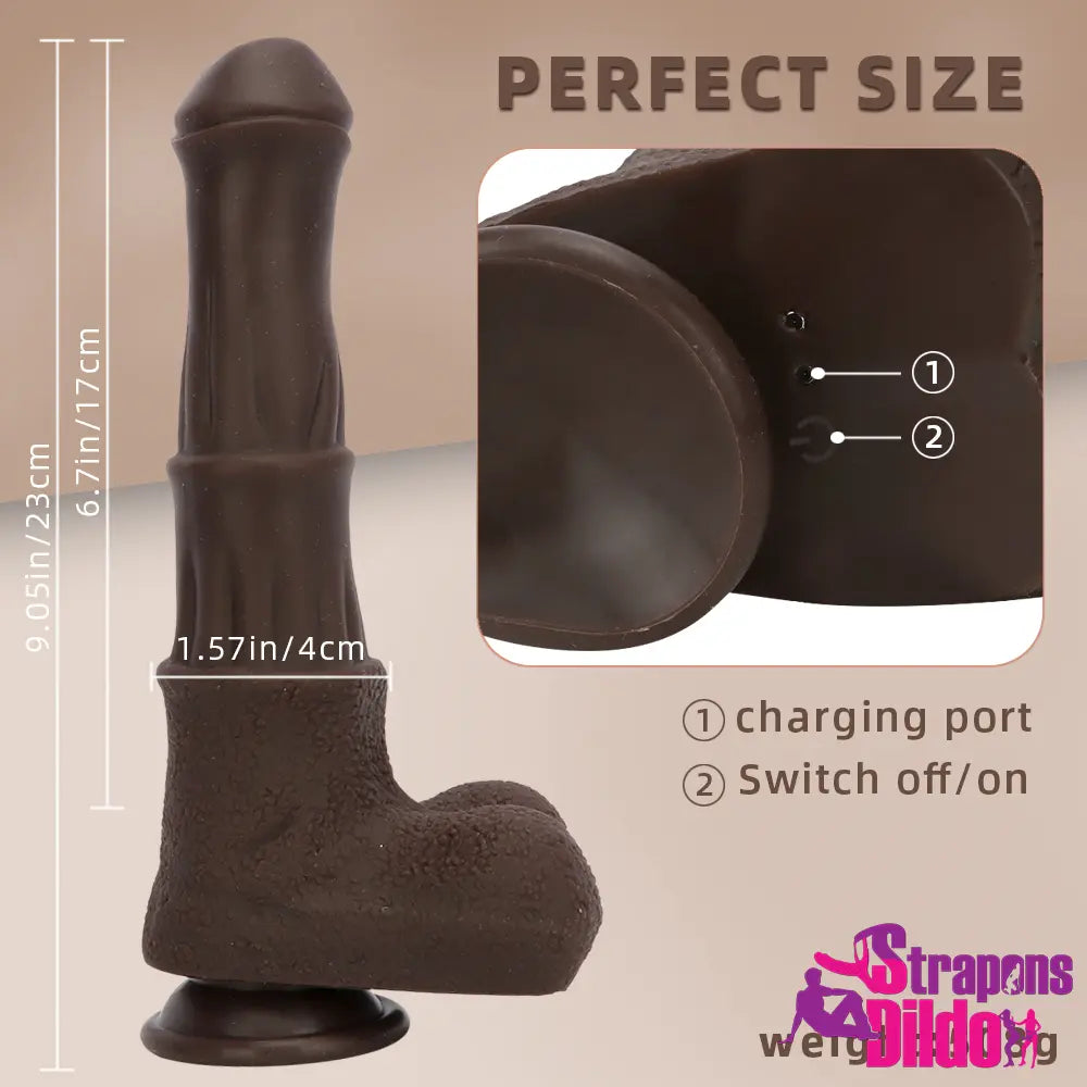 9.05in Ebony 4in1 Horse Heating Thrusting Vibrating Rotation Remote Dildo Strap ons Dildo