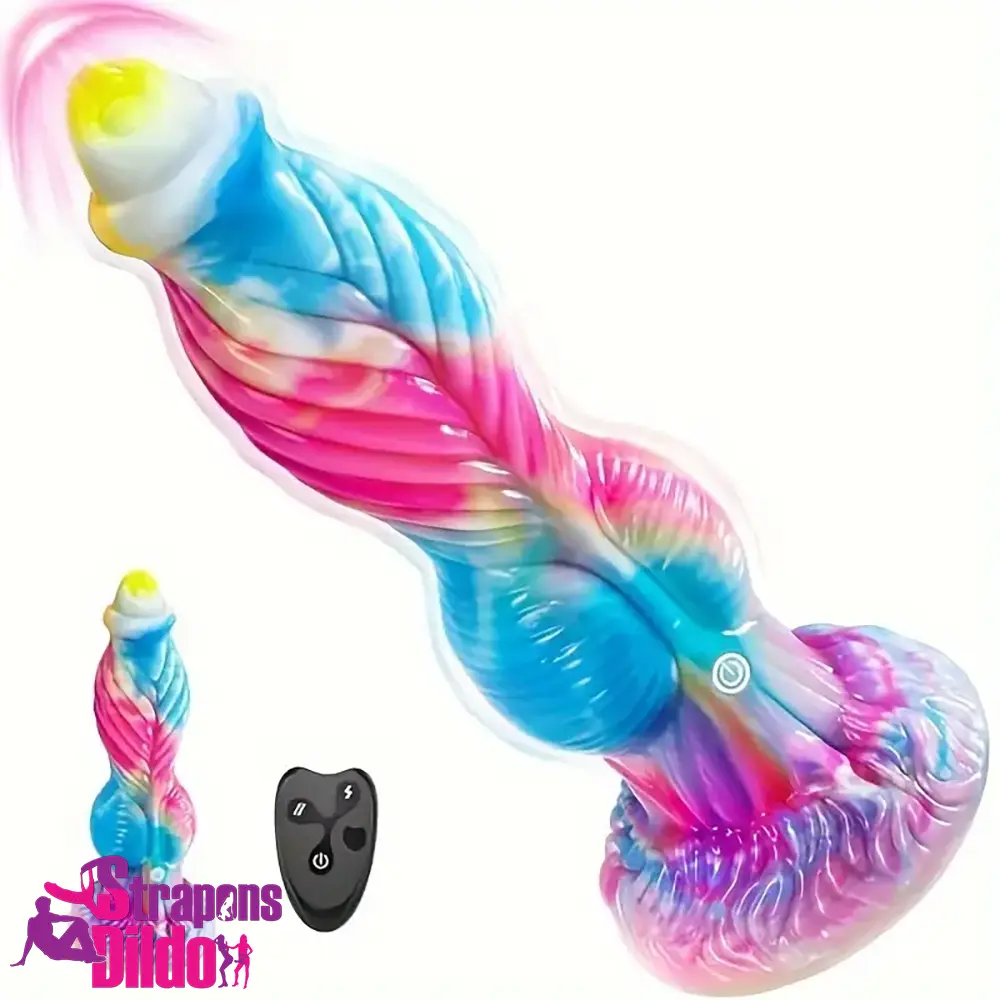 10.2in Fantasy Big Soft Silicone Monster Thrusting Vibrating Knot Dildo Strap ons Dildo