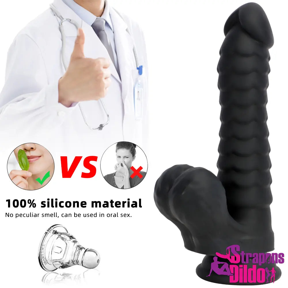 8.07in Big Black Odd Double Layer Silicone Flexible Scale Caterpillar Dildo Strap ons Dildo