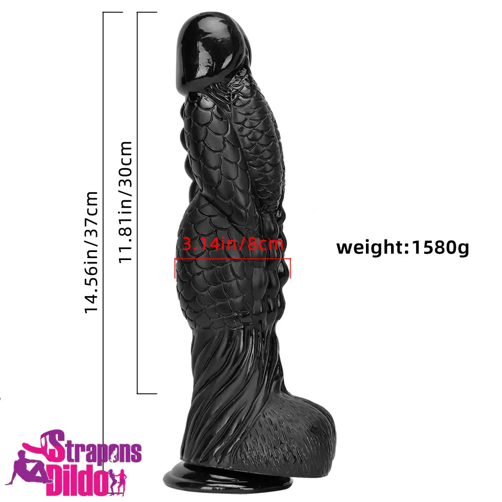 14.56in Unisex Big Black Thick Long Dragon Odd Monster Real Dildo Strap ons Dildo