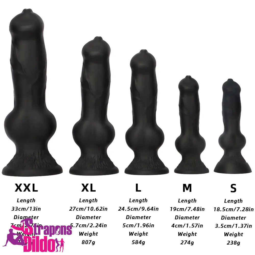 7.28in 7.48in 9.64in 10.62in 13in Big Black Silicone Dog Cock Knot Dildo Strap ons Dildo