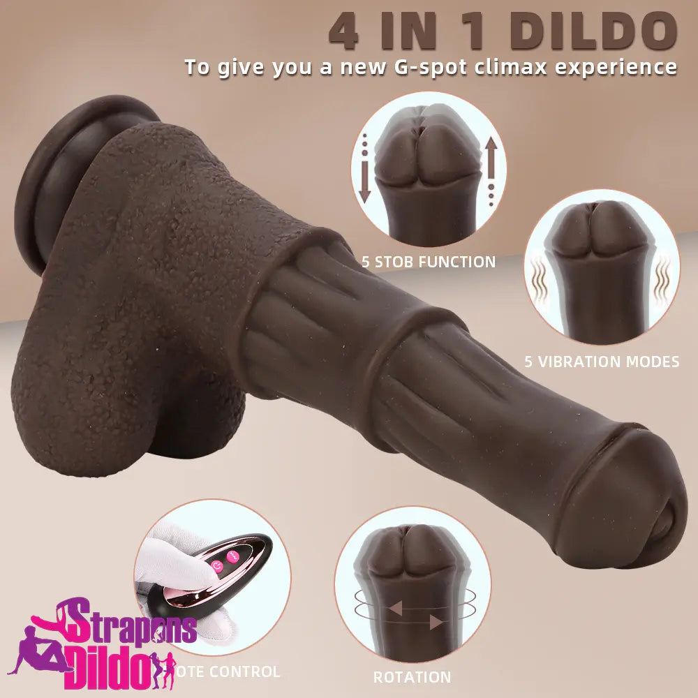 9.05in 4in1 Heating Thrusting Vibrating Rotation Remote Horse Real Dildo Strap ons Dildo