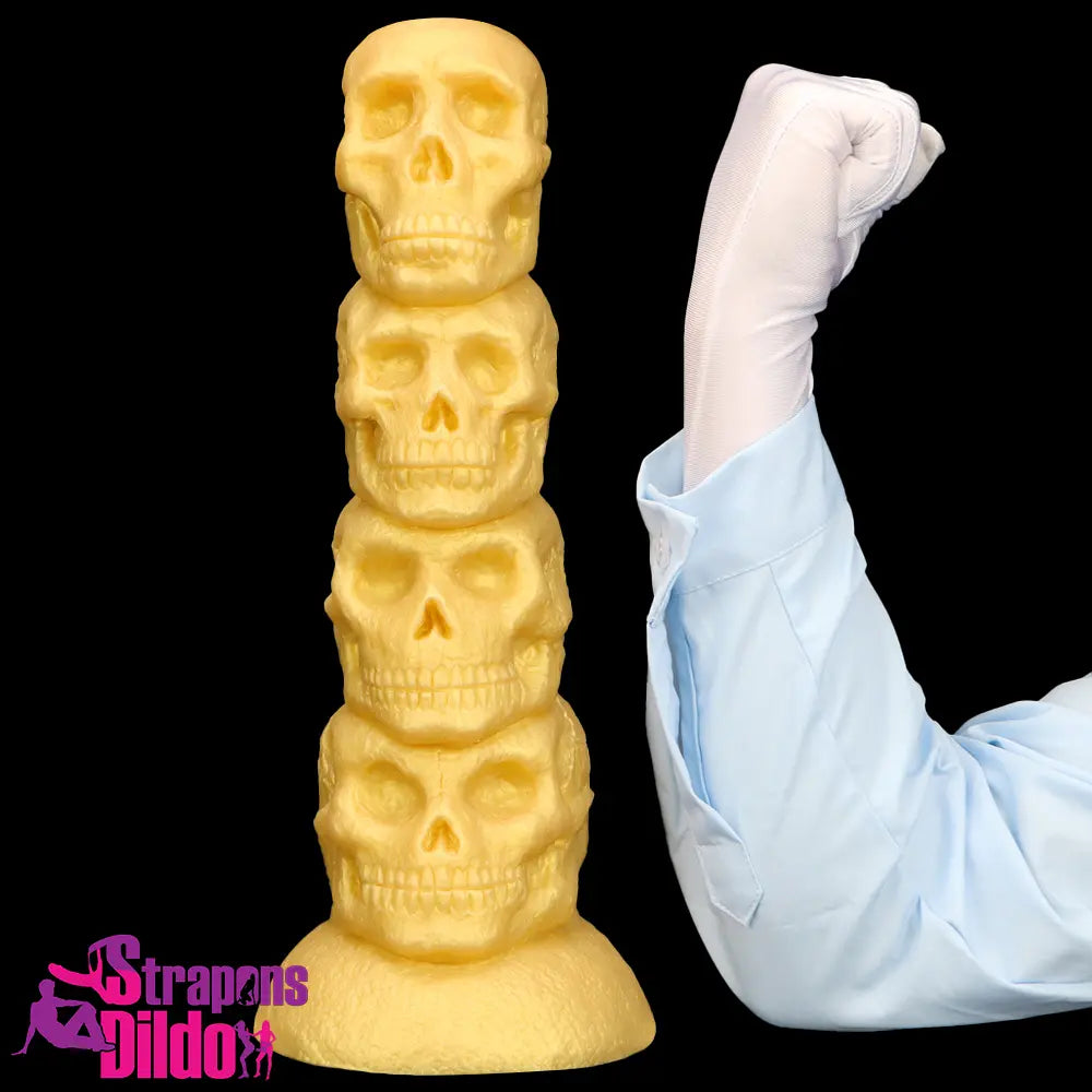 14.37in Large Soft Long Thick Golden Fantasy Silicone Scary Skull Dildo Strap ons Dildo