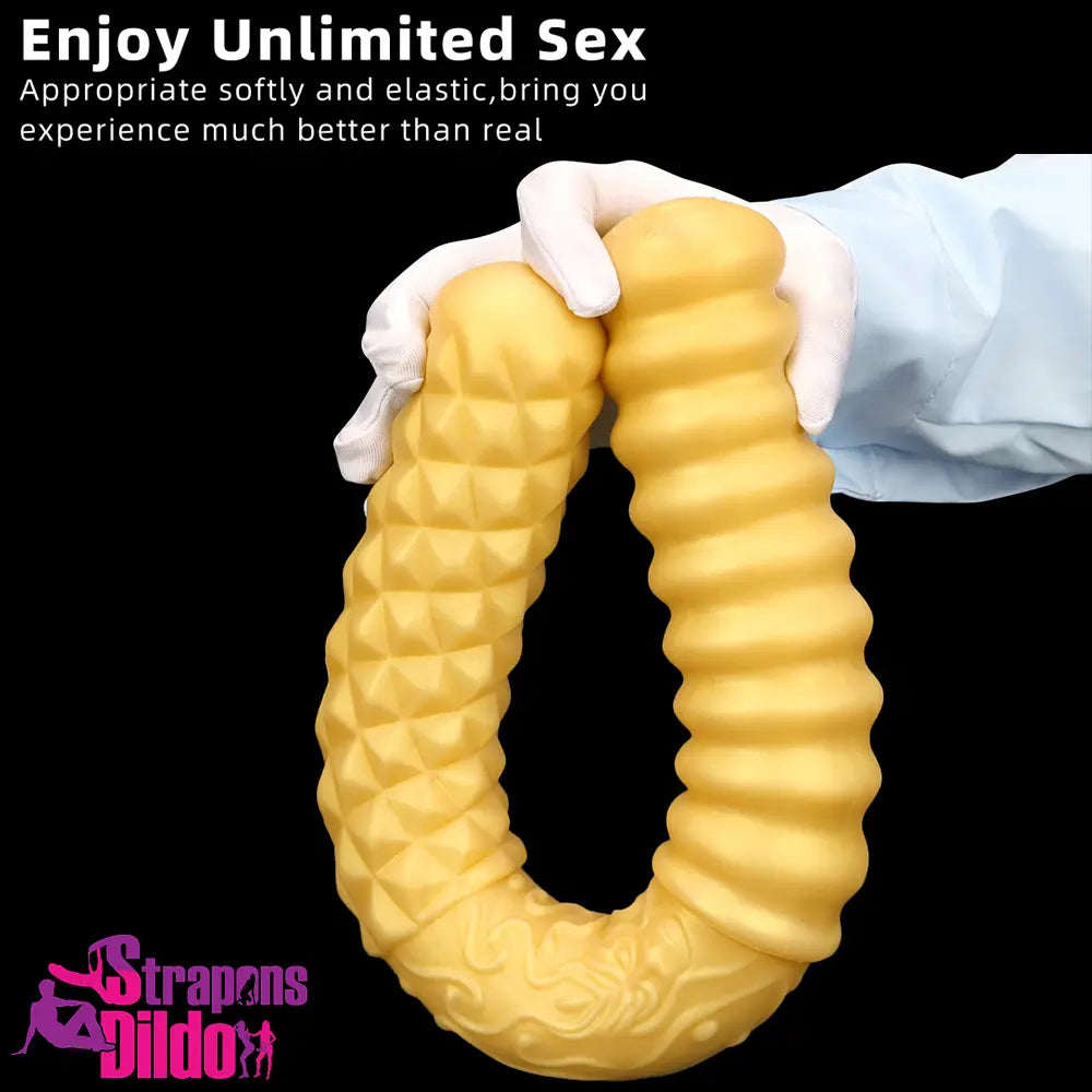 11.41in 15in 18.11in Large Soft Long Silicone Dual Ended Golden Dildo Strap ons Dildo