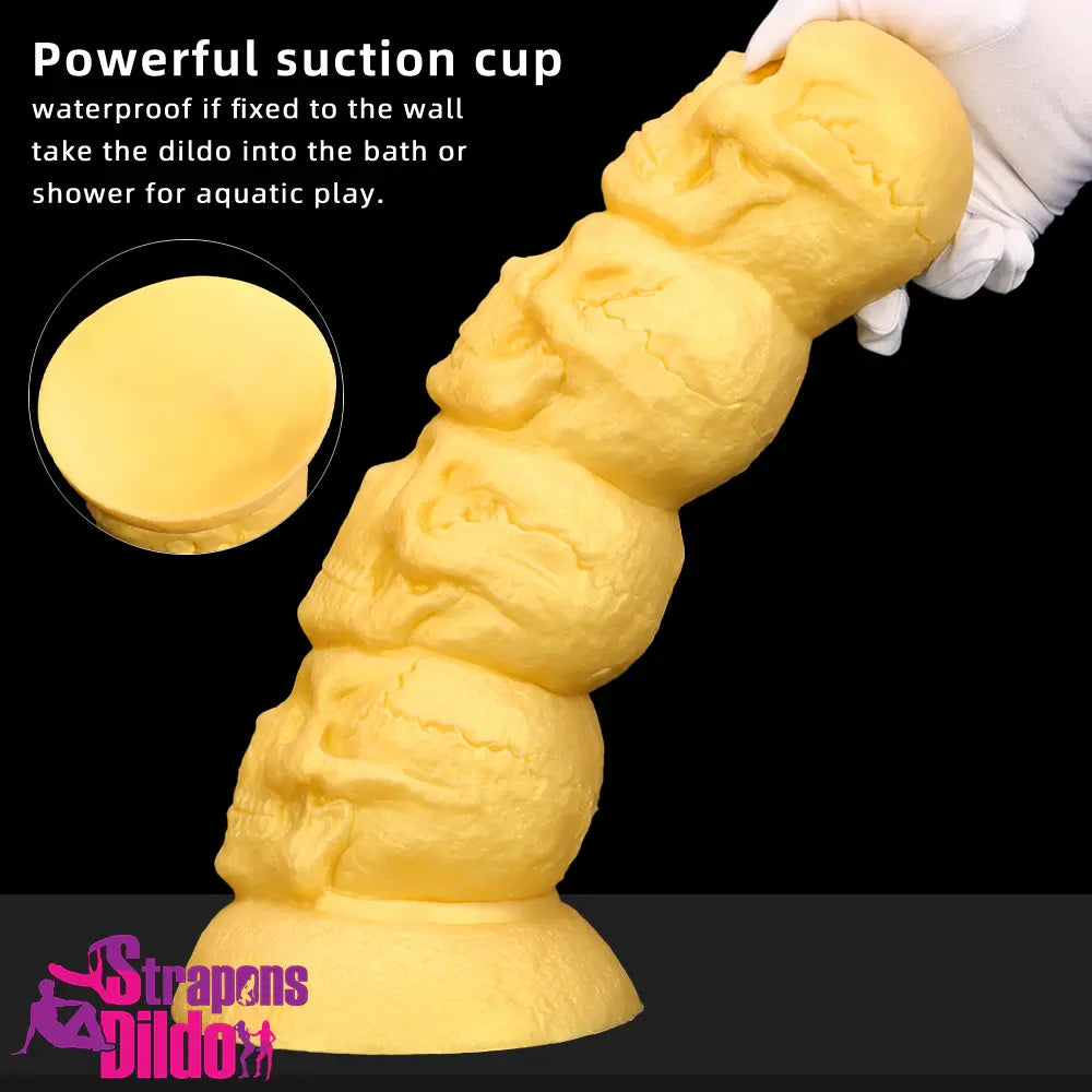 14.37in Large Soft Long Thick Golden Fantasy Silicone Scary Skull Dildo Strap ons Dildo