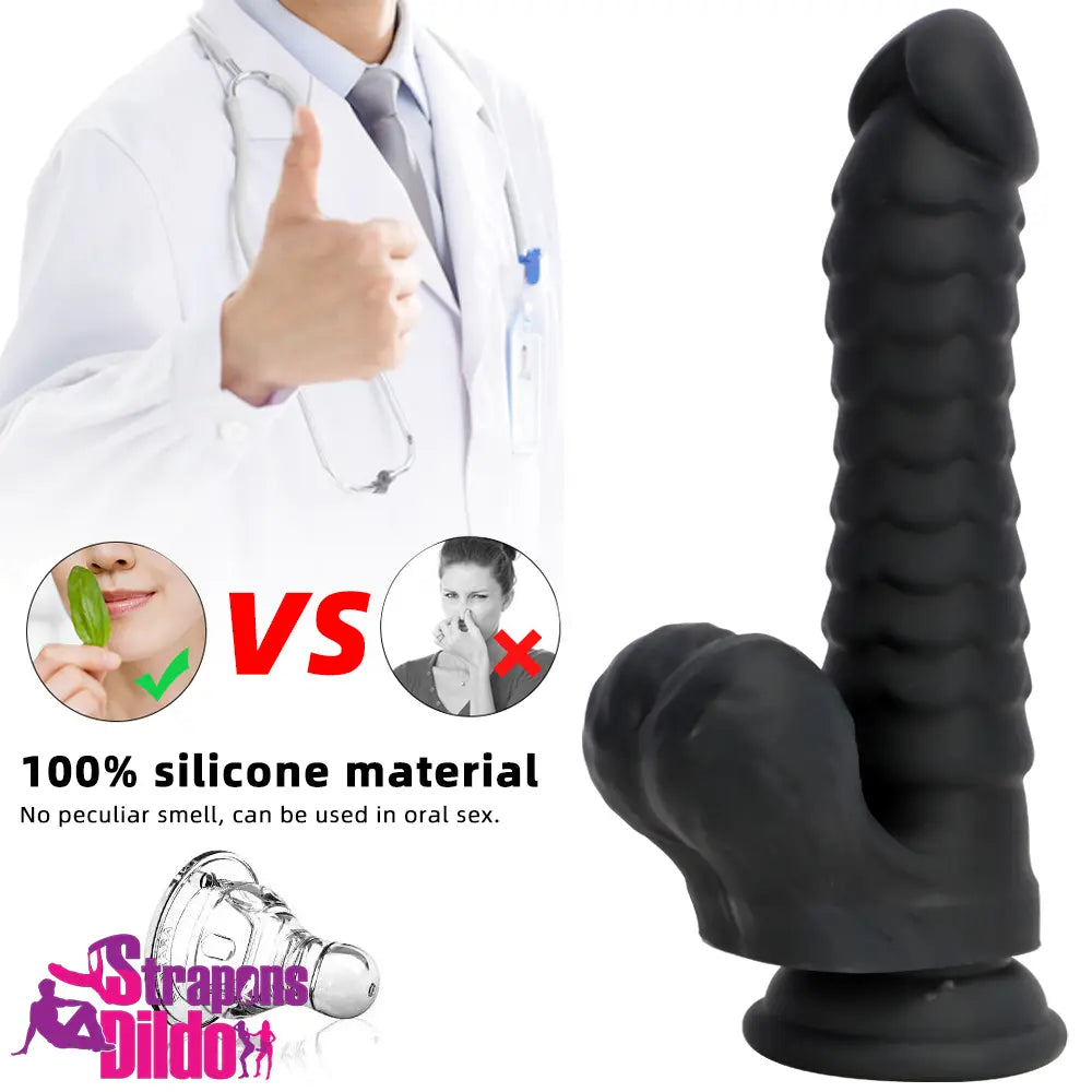 8.07in Big Black Odd Dual Layer Silicone Soft Scale Caterpillar Dildo Strap ons Dildo