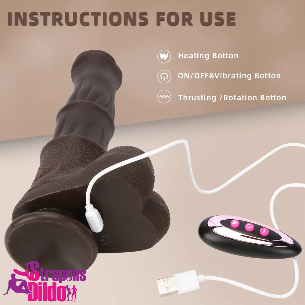 9.05in 4in1 Heating Thrusting Vibrating Rotation Remote Horse Real Dildo Strap ons Dildo